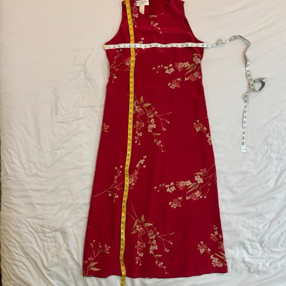 Silk Red Floral Midi Dress Vintage Jones New York Medium - Picture 7 of 8